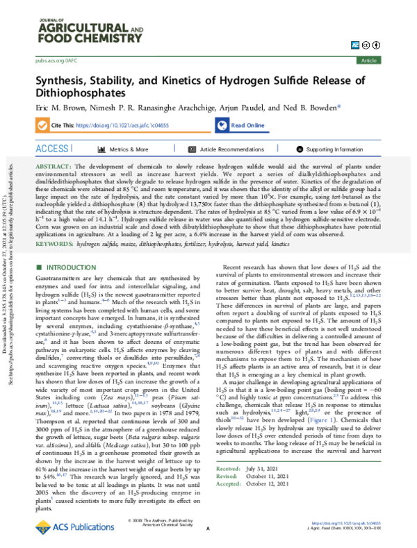 (PDF) Synthesis, Stability, and Kinetics of Hydrogen Sulfide Release of ...