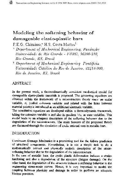 (PDF) Modeling The Softening Behavior Of Damageable Elasto-plastic Bars ...