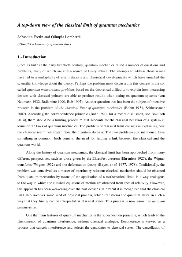 (PDF) A Top-down View of the Classical Limit of Quantum Mechanics