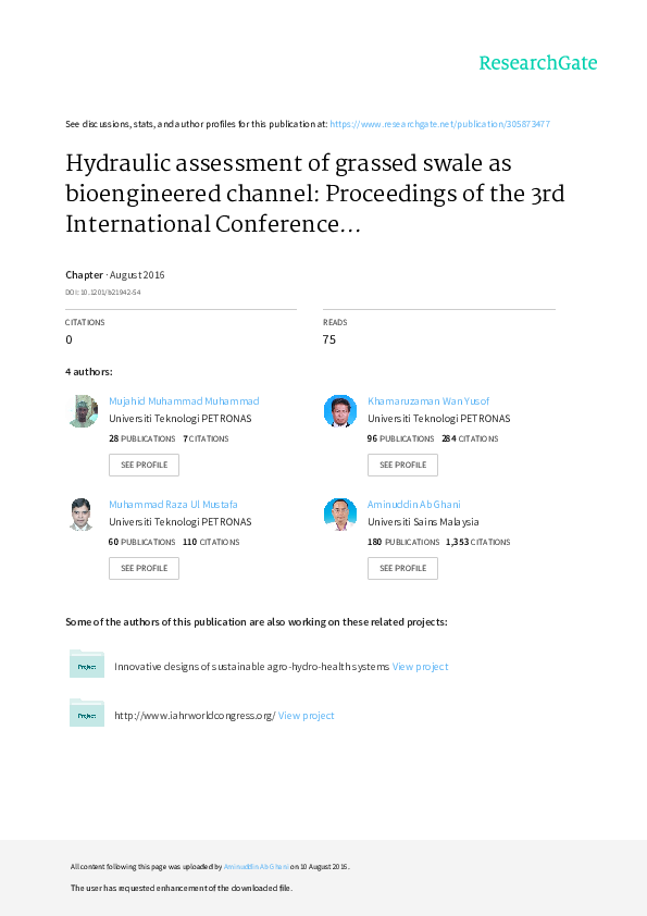 (PDF) Hydraulic assessment of grassed swale as bioengineered channel