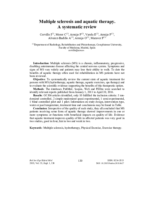 (PDF) Multiple sclerosis and aquatic therapy. A systematic review