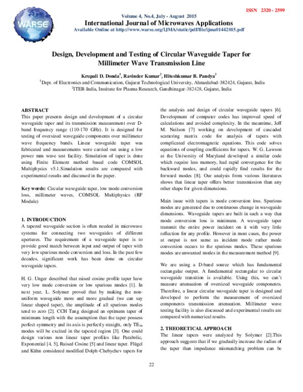 (PDF) Design, Development and Testing of Circular Waveguide Taper for ...