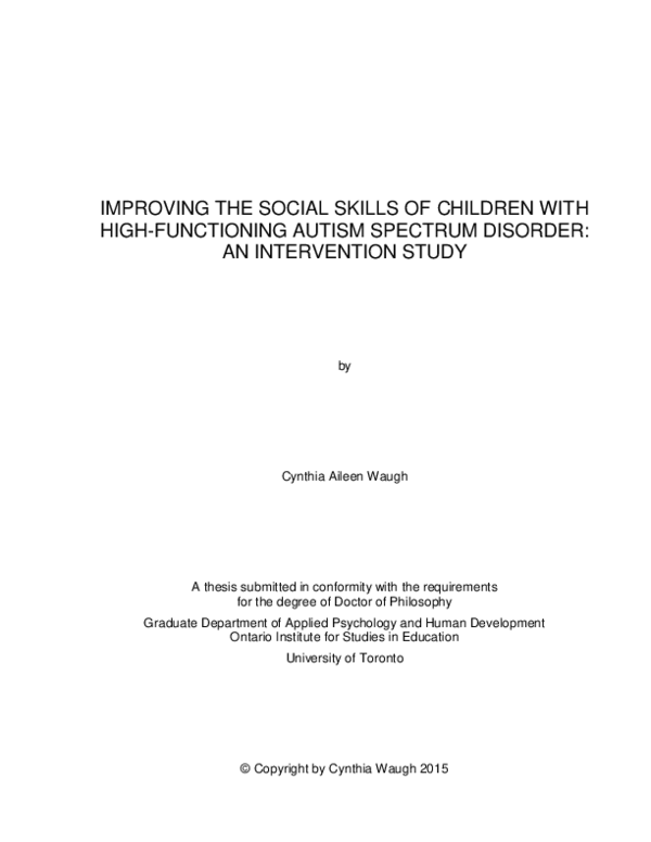 (PDF) Improving the Social Skills of Children with High-Functioning ...