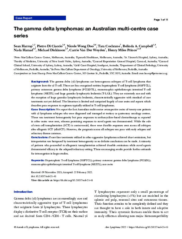 (PDF) The gamma delta lymphomas: an Australian multi-centre case series