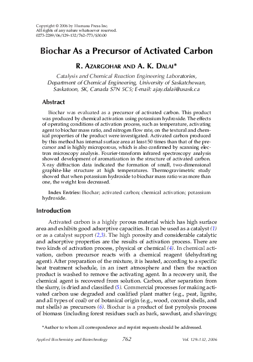 (PDF) Biochar As a Precursor of Activated Carbon