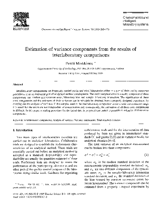 (PDF) Estimation of variance components from the results of ...