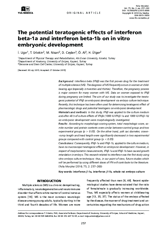(PDF) The potential teratogenic effects of interferon beta-1a and ...