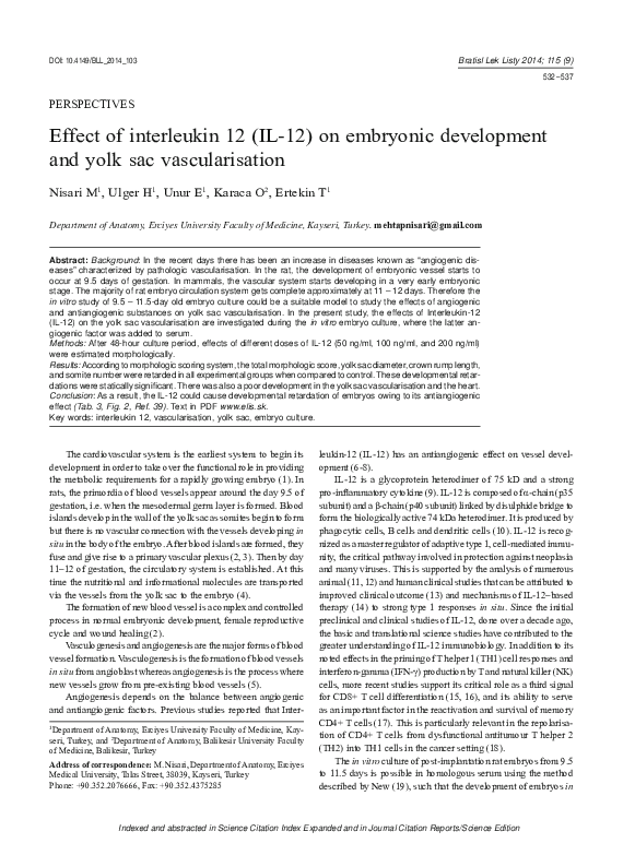 (PDF) Effect of interleukin 12 (IL-12) on embryonic development and ...