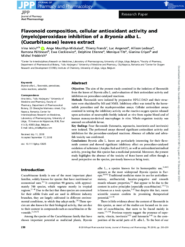 (PDF) Flavonoid composition, cellular antioxidant activity and (myelo ...
