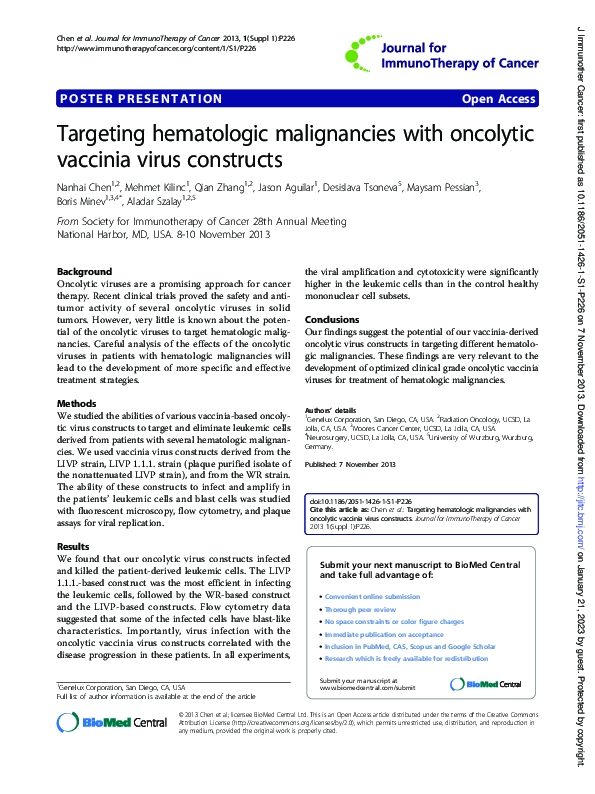 (PDF) Targeting hematologic malignancies with oncolytic vaccinia virus ...