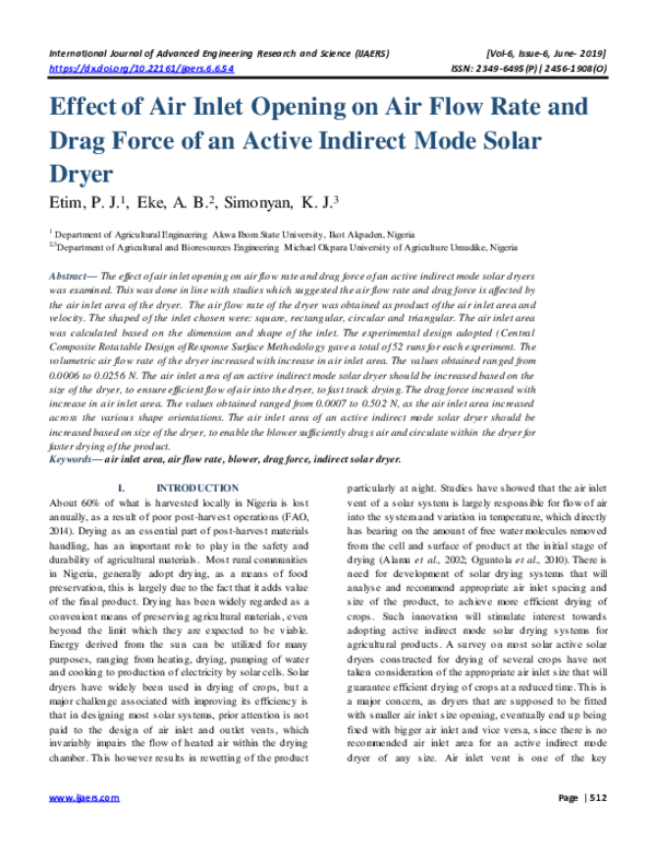 (PDF) Effect of Air Inlet Opening on Air Flow Rate and Drag Force of an ...