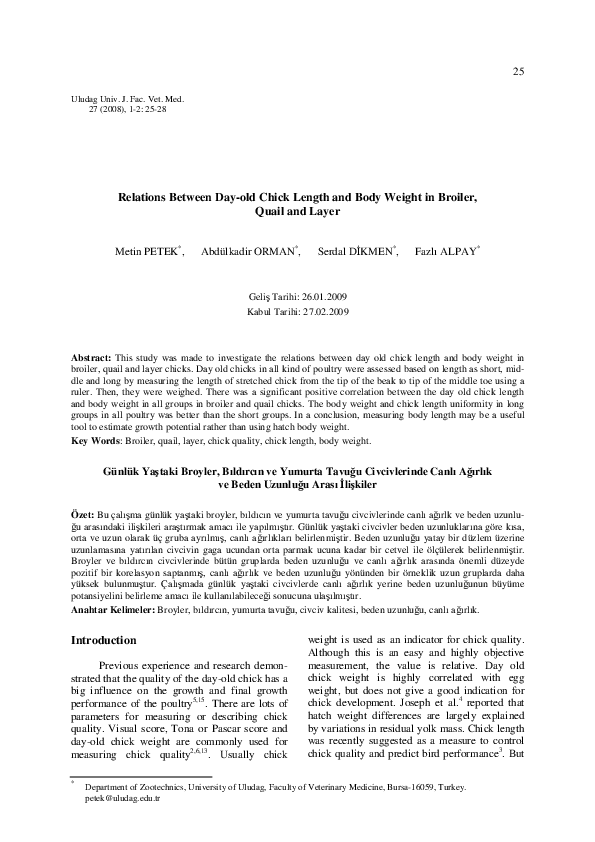 (PDF) Relations between dayold chick length and body weight in broiler ...
