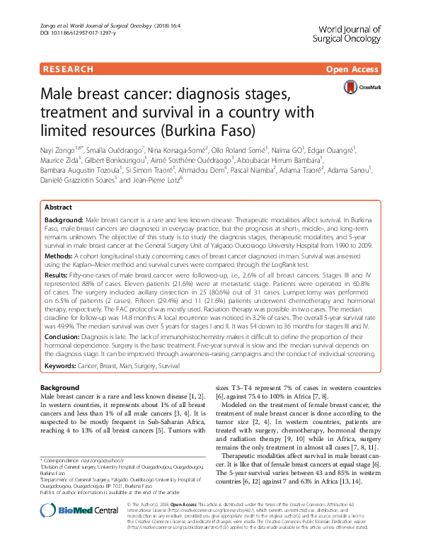 (PDF) Male breast cancer diagnosis stages, treatment and survival in