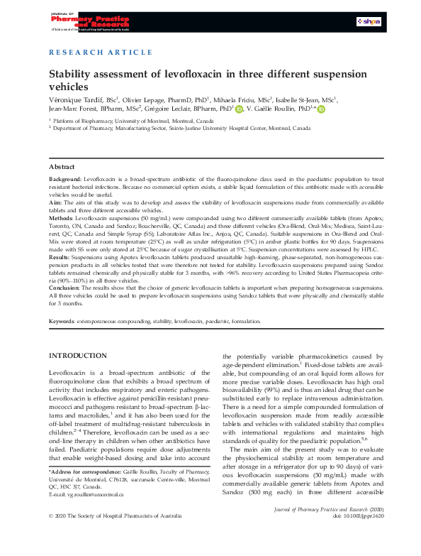 (PDF) Stability assessment of levofloxacin in three different