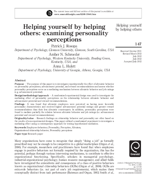 (PDF) Helping Yourself by Helping Others: An Examination of Personality ...