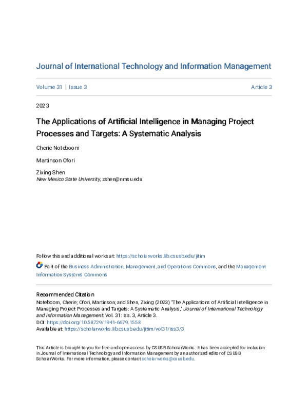 (PDF) The Applications of Artificial Intelligence in Managing Project ...