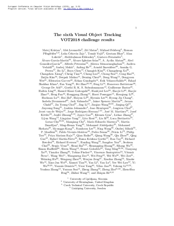 (PDF) The Sixth Visual Object Tracking VOT2018 Challenge Results ...