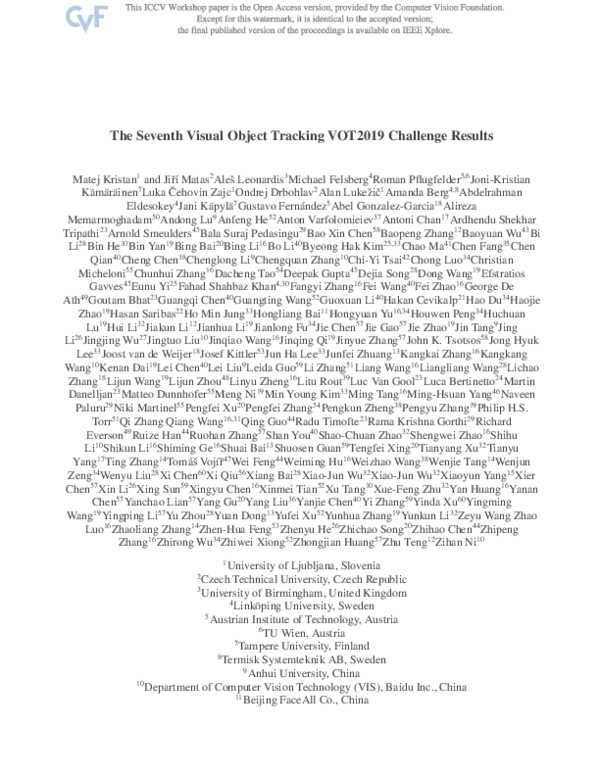 (PDF) The Seventh Visual Object Tracking VOT2019 Challenge Results ...