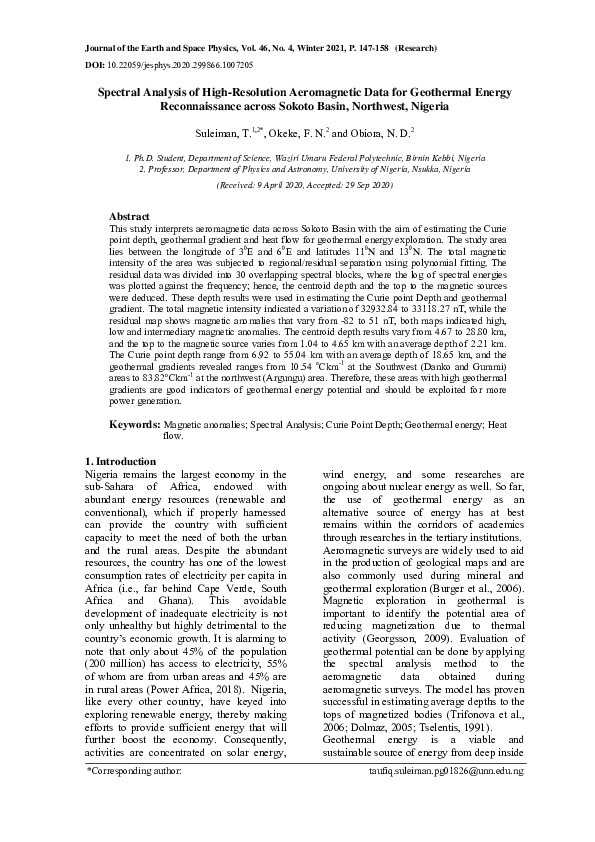 (PDF) Spectral Analysis of High-Resolution Aeromagnetic Data for ...