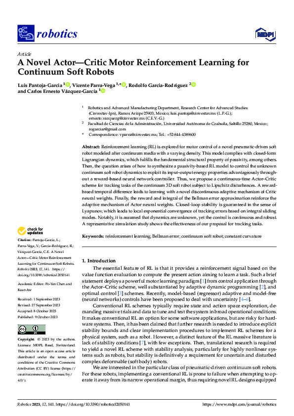 (PDF) A Novel Actor—Critic Motor Reinforcement Learning for Continuum ...