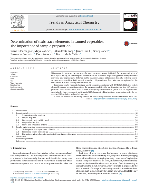 (PDF) Determination of toxic trace elements in canned vegetables. The ...