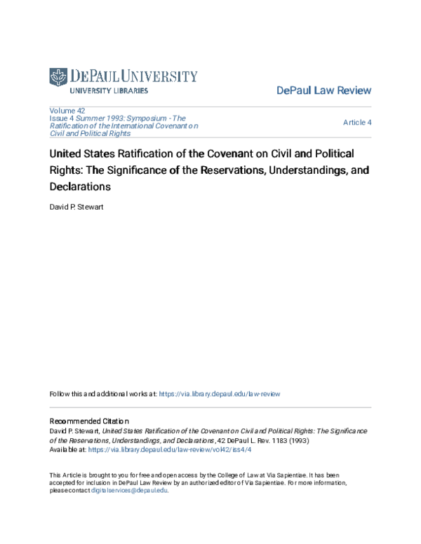 (PDF) United States Ratification of the Covenant on Civil and Political ...