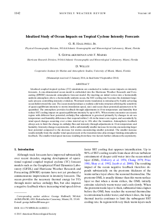 (PDF) Idealized Study of Ocean Impacts on Tropical Cyclone Intensity ...