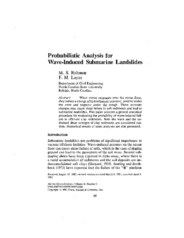 (PDF) Probabilistic analysis for wave-induced submarine landslides