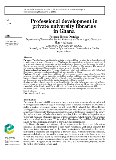 (PDF) Professional development in private university libraries in Ghana