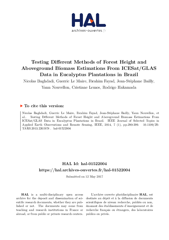 (PDF) Estimation of forest height and above ground biomass from ICESat ...