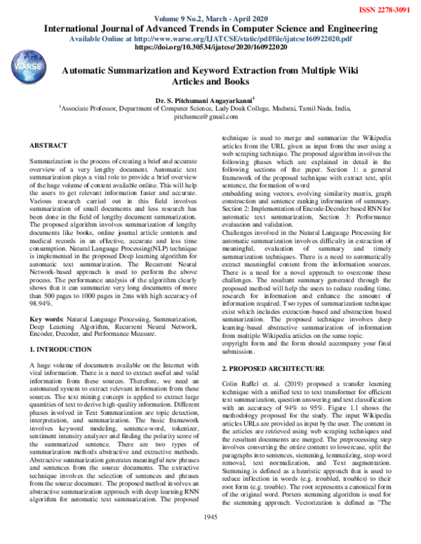 (PDF) Automatic Summarization and Keyword Extraction from Multiple Wiki ...