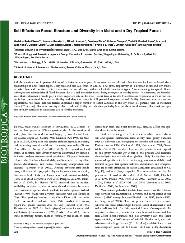 (PDF) Soil Effects on Forest Structure and Diversity in a Moist and a ...