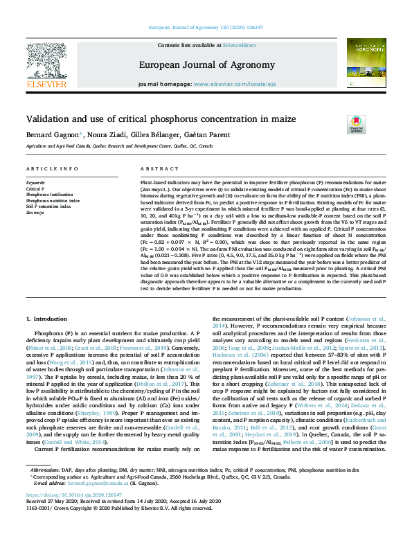 (PDF) Validation and use of critical phosphorus concentration in maize