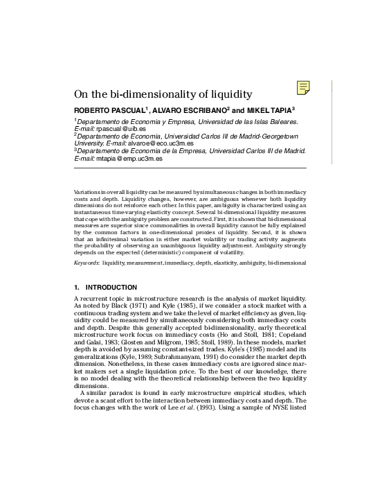 (PDF) On the Bi-dimensionality of Liquidity