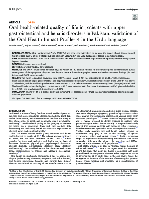 (PDF) Oral health-related quality of life in patients with upper ...