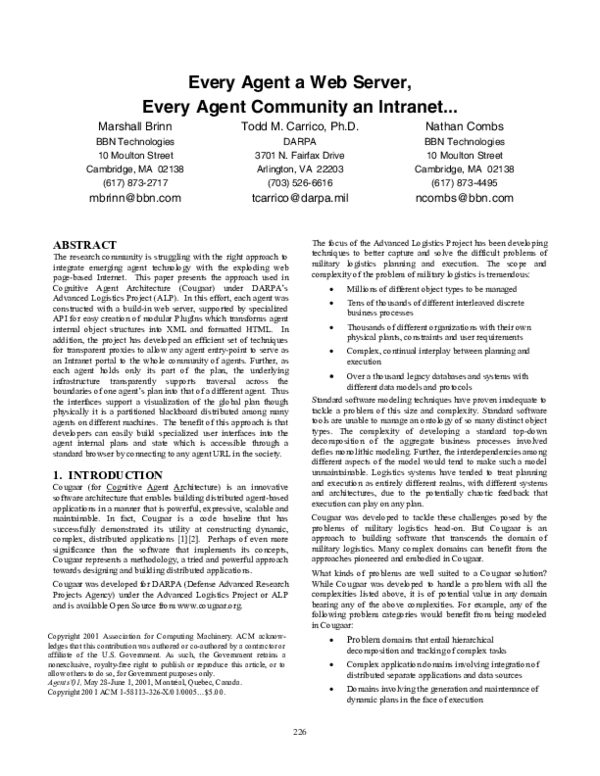 Pdf Every Agent A Web Server Every Agent Community An Intranet
