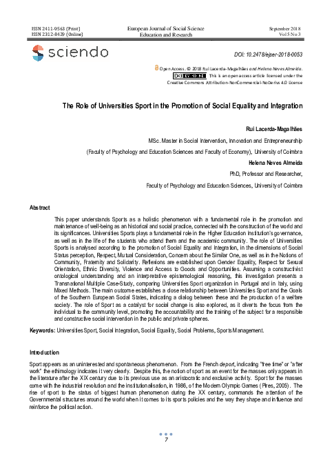 (PDF) The Role of Universities Sport in the Promotion of Social ...