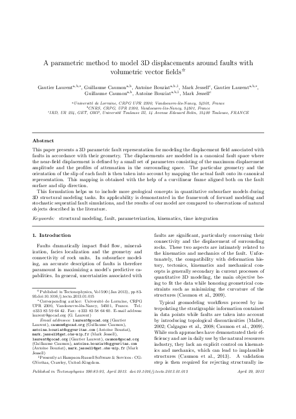 (PDF) A parametric method to model 3D displacements around faults with ...