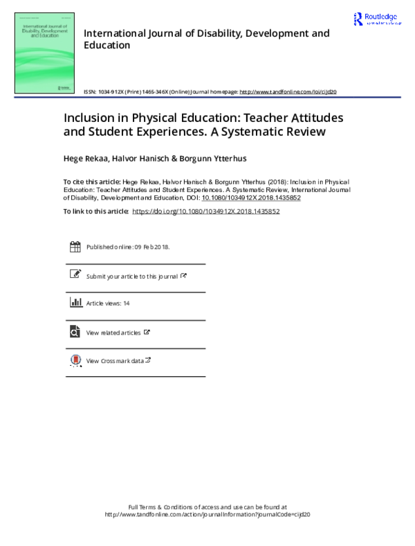 (PDF) Inclusion in Physical Education: Teacher Attitudes and Student ...