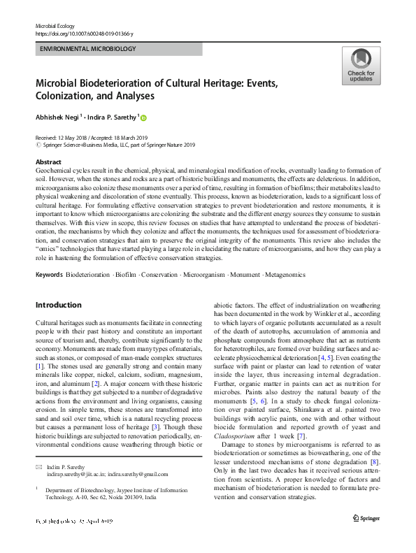 (PDF) Microbial biodeterioration of cultural heritage and ...
