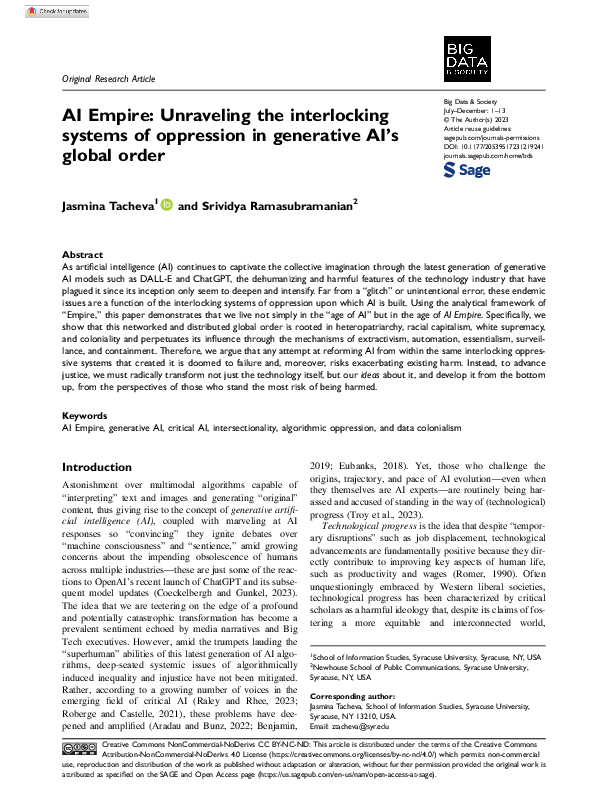 (PDF) AI Empire Unraveling the interlocking systems of oppression in