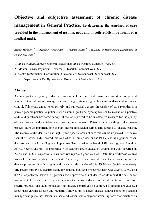 (PDF) Objective and subjective assessment of chronic disease management ...