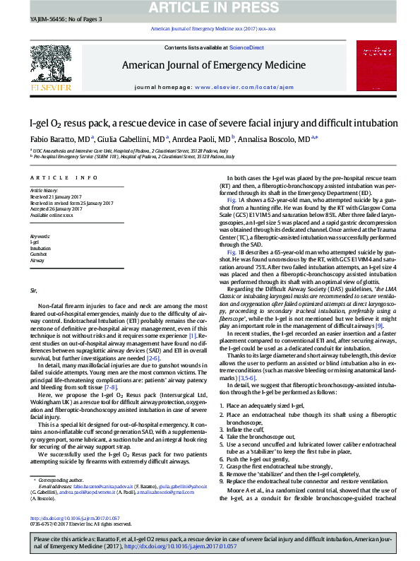 (PDF) I-gel O 2 resus pack, a rescue device in case of severe facial ...