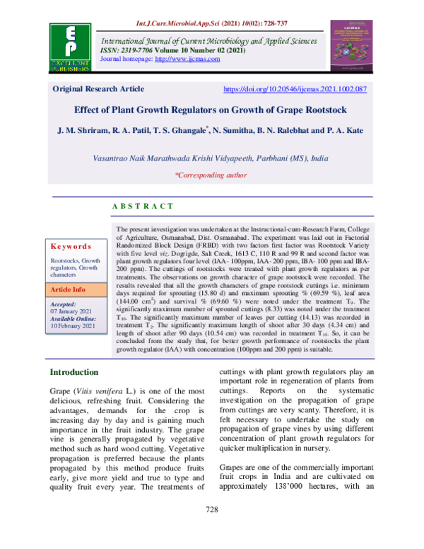 (PDF) Effect of Plant Growth Regulators on Growth of Grape Rootstock
