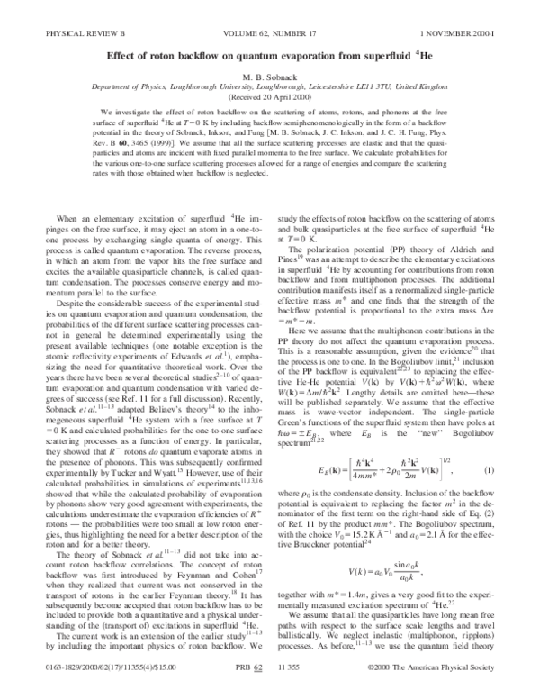 (PDF) Effect of roton backflow on quantum evaporation from superfluid 4 He