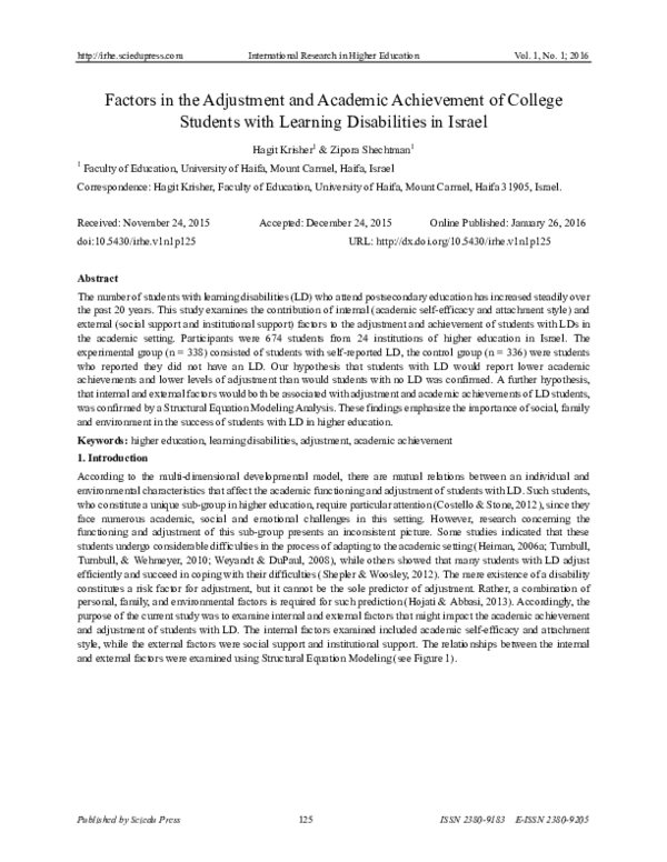 (PDF) Factors in the Adjustment and Academic Achievement of College ...