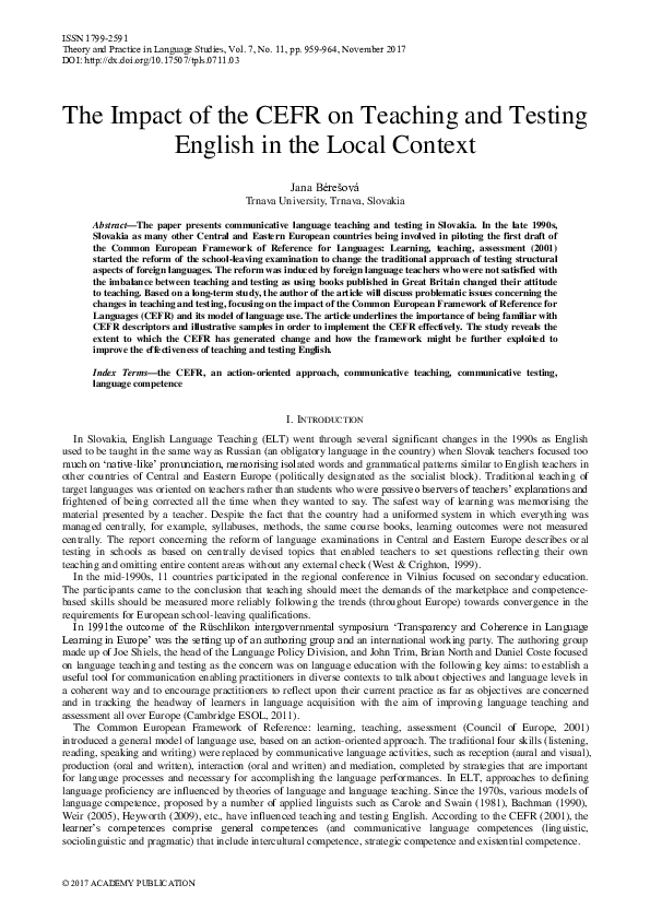 (PDF) The Impact of the CEFR on Teaching and Testing English in the ...