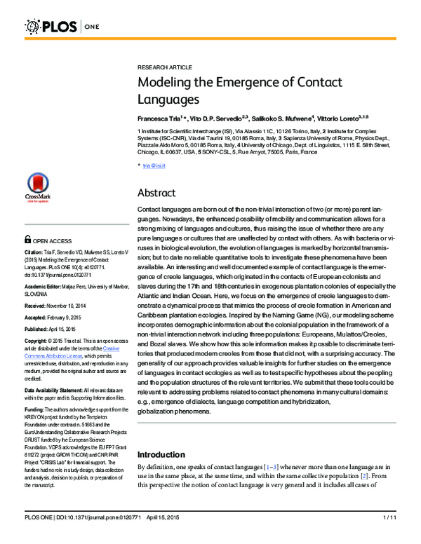 (PDF) Modeling the Emergence of Contact Languages