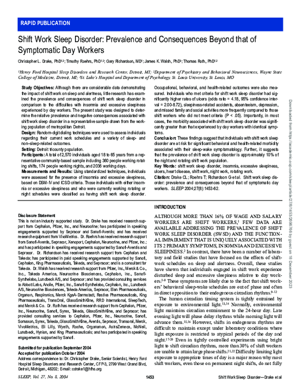 (PDF) Shift Work Sleep Disorder: Prevalence and Consequences Beyond ...