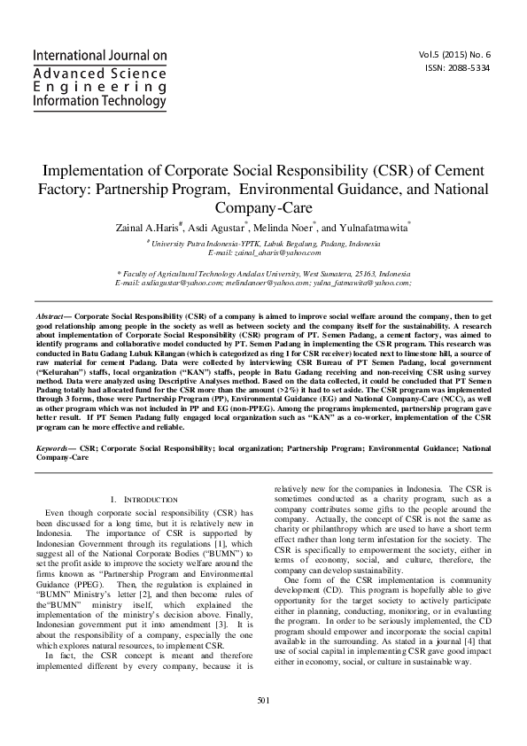 (PDF) Implementation of Corporate Social Responsibility (CSR) of Cement ...